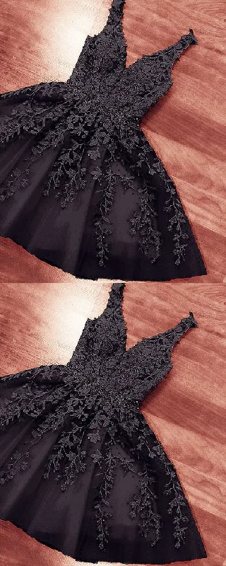 Short Black Lace Embroidery V Neck Homecoming Party Dress A-line Party Dress c2787 Turtleneck Neckline Stylish Short Black Lace Embroidery V Neck Homecoming Party Dress A-line Party Dress c2787 Turtleneck Neckline Stylish