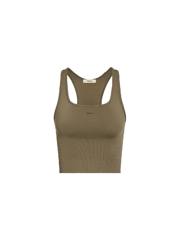 Women's Plant-Stretch Compressive Ribbed Tank Top—soil brown v-neck tank top
