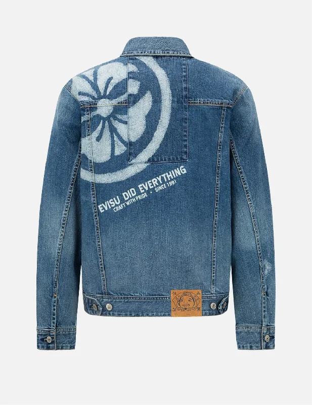 Deconstructed Kamon Print Denim Jacket Embroidered Jacket Appliqued Jacket Beaded Jacket Deconstructed Kamon Print Denim Jacket Embroidered Jacket Appliqued Jacket Beaded Jacket