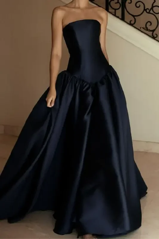 Navy Blue Strapless A-Line Satin Long Formal Party Dress, DP3653 Tunics Practical durable Navy Blue Strapless A-Line Satin Long Formal Party Dress, DP3653 Tunics Practical durable