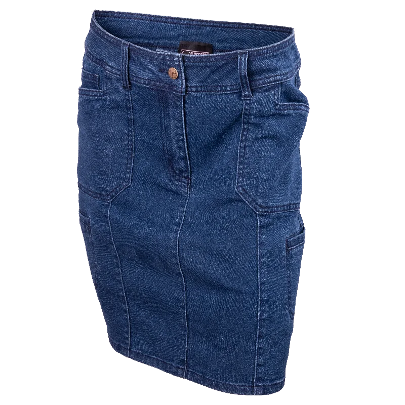 Wildebees WBL436 Indigo Stone Wash Ladies Stretch Denim Cargo Skirt lace skirt intricate Wildebees WBL436 Indigo Stone Wash Ladies Stretch Denim Cargo Skirt lace skirt intricate