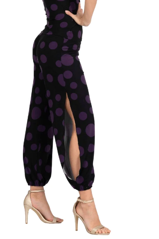 Polka Dot Babucha Tango Pants With Slits Comfortable Jogger Trousers