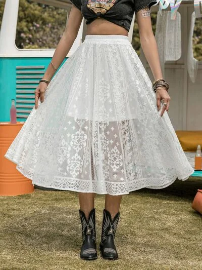 Embroidered Elastic Waist Skirt linen skirt light