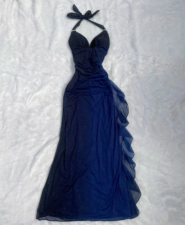 Beautiful Halter Ombre Navy Blue V Neck Chiffon Long Prom Dress Party Dress cc1395 Tunics Trousers formal Beautiful Halter Ombre Navy Blue V Neck Chiffon Long Prom Dress Party Dress cc1395 Tunics Trousers formal