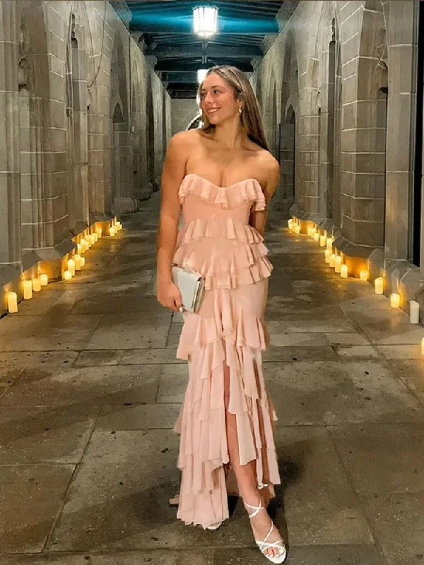 Pink Sweetheart Sheath Layered Long Party Dress Wedding Guest Dress, DP3584 Tunics New arrival