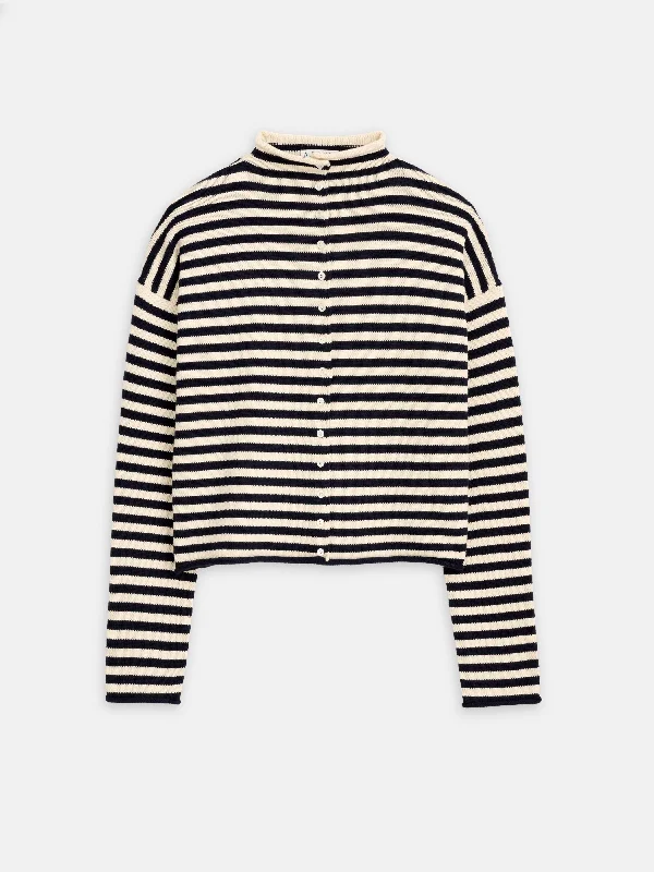Taylor Striped Cardigan in Cotton Cashmere Glossy Satin Silk