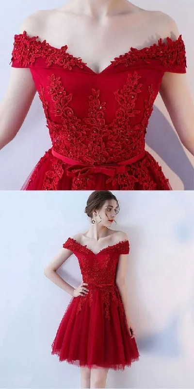 Red Off Shoulder Homecoming Dresses, Simple Party Dresses c3432 Crew Neckline Casual Red Off Shoulder Homecoming Dresses, Simple Party Dresses c3432 Crew Neckline Casual