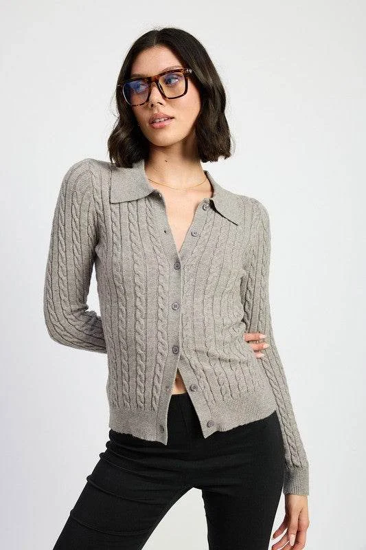 Emory Park Cable Knit Cardigan Top Terry Terry Cloth Terry Knit