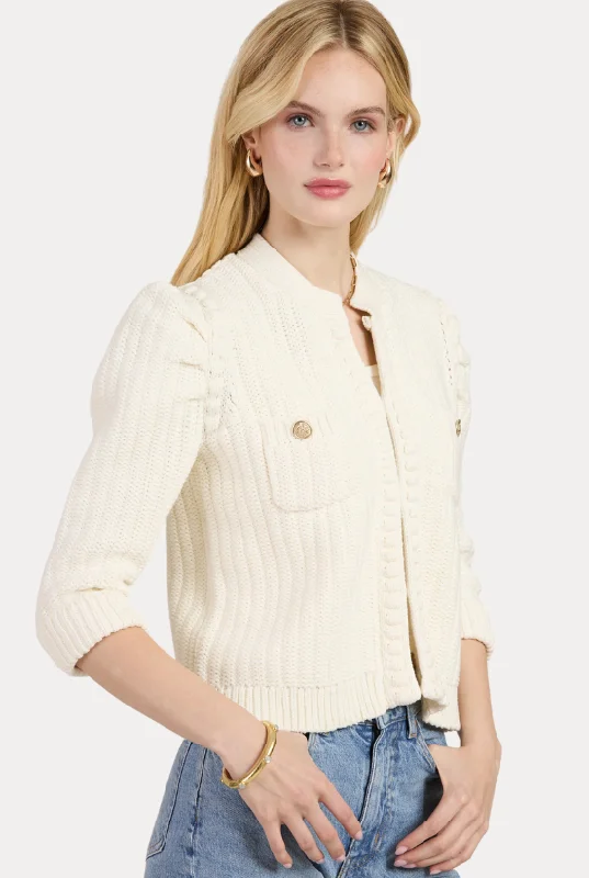 Tyler Boe Cotton Blend Knit Cardigan in Ivory Stylish Fashionable Trendy