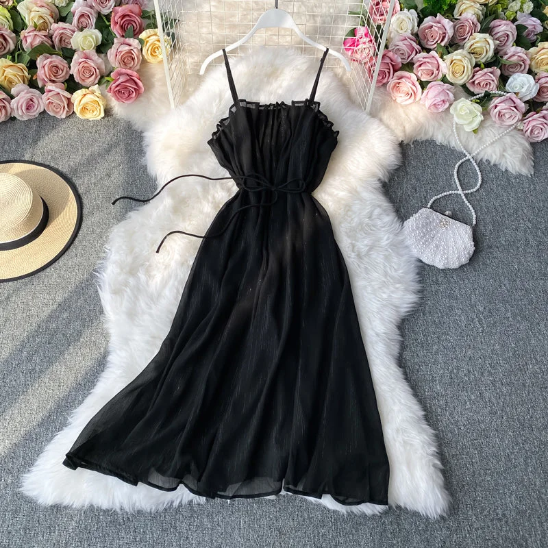 Sexy suspender shoulder and waist show thin fairy skirt  2766 satin skirt smooth