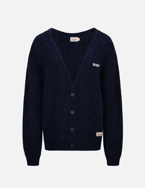 Logo Badge Fluffy Cardigan Cashmere Blend Cotton Blend Poly Blend