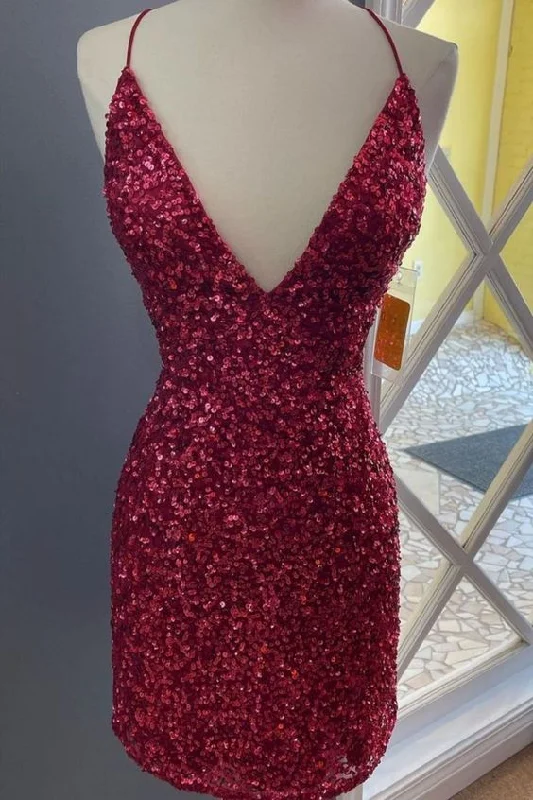 v neck burgundy sequins tight party dress homecoming dress C1159 Tunics Hiking breathable v neck burgundy sequins tight party dress homecoming dress C1159 Tunics Hiking breathable