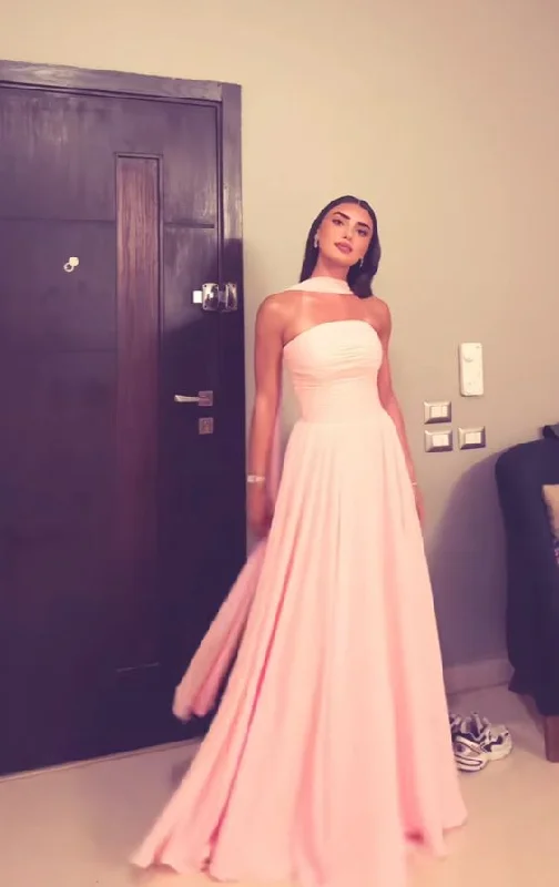 Pink Strapless A-Line Long Party Dress Wedding Guest Dress, DP3800 Boatneck Modish Everyday Pink Strapless A-Line Long Party Dress Wedding Guest Dress, DP3800 Boatneck Modish Everyday