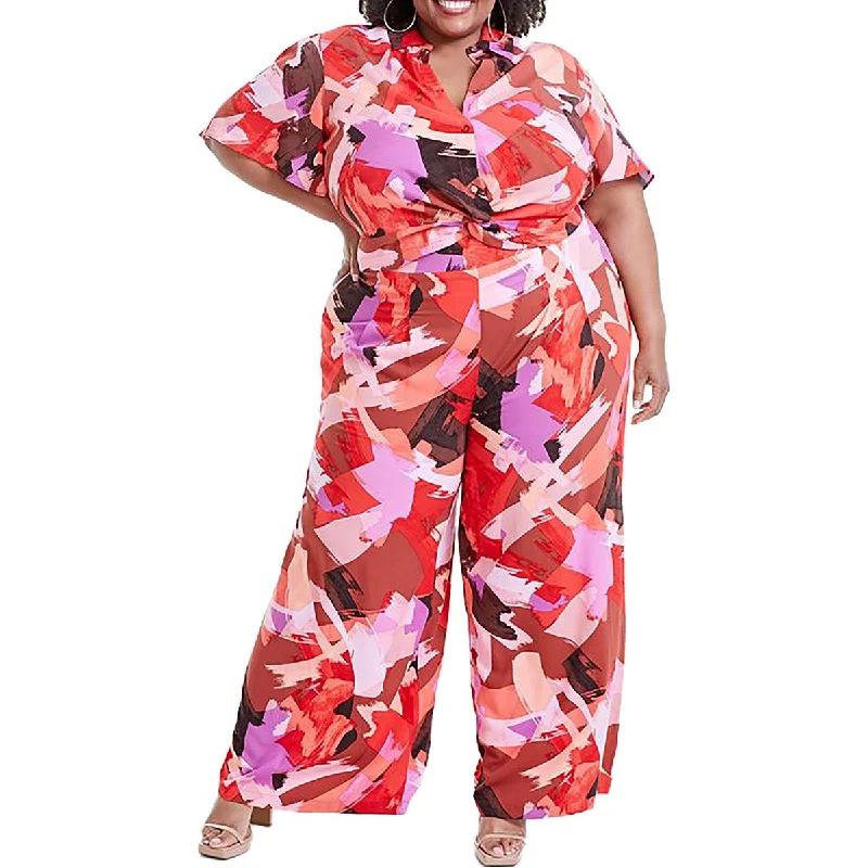 Nina Parker Womens Plus Printed  Straight Leg Pants Comfortable Wide-Leg Pants
