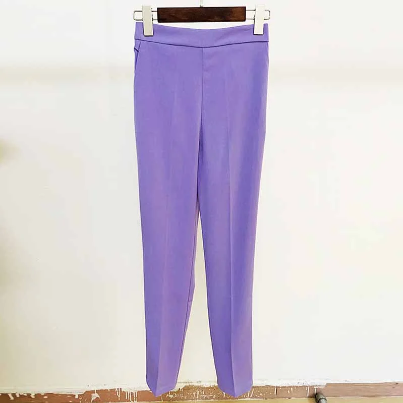 Elastic Waisted Skinny Formal Pants with Pocket Colour Pencil Pants Elegant Silk Pants