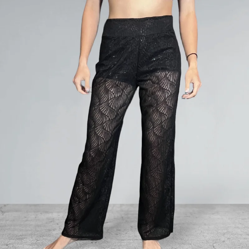 Black Beach Wave Mesh Wide Straight Wide Leg Relaxed Fit Pants Modern Skinny Pants