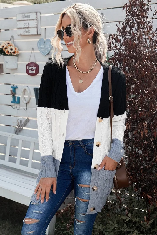 Cable Knit Long Cardigan Collared Crew Neck Turtle Neck