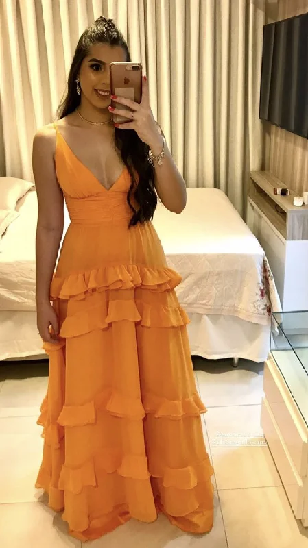 Elegant Spaghetti Straps A-Line Layered Orange Long Formal Party Dress DP3970 Tunics Ceremony elegant Elegant Spaghetti Straps A-Line Layered Orange Long Formal Party Dress DP3970 Tunics Ceremony elegant