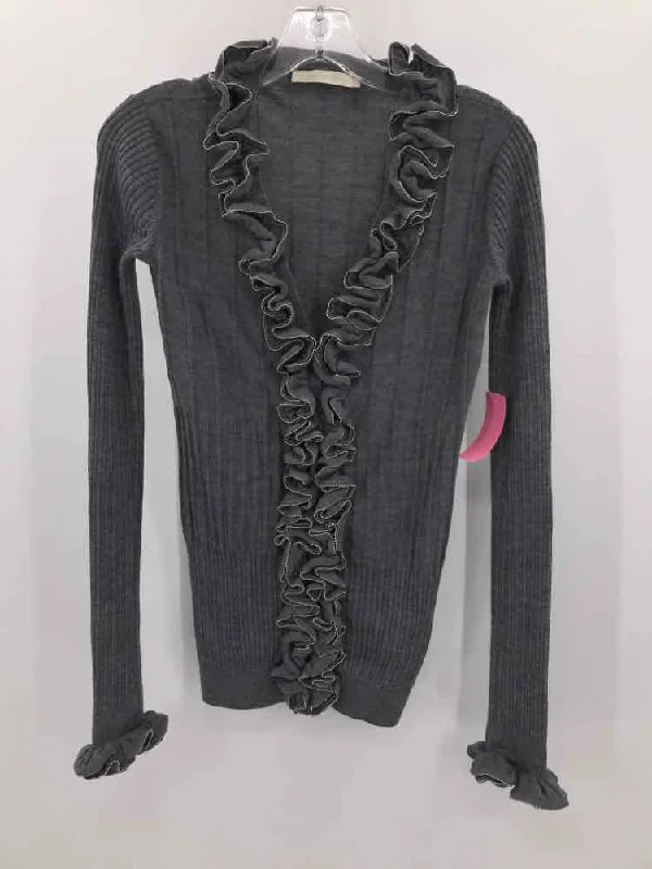 Pre-Owned Anne Fontaine Gray Size 38 Ruffle Button Down Cardigan Silk Blend Satin Velvet Pre-Owned Anne Fontaine Gray Size 38 Ruffle Button Down Cardigan Silk Blend Satin Velvet