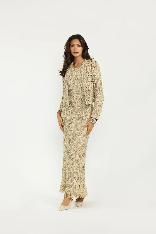 Ellie Makir Shimmer Knit Dress & Cardigan Nylon Fabric Polyester Fabric Spandex Fabric
