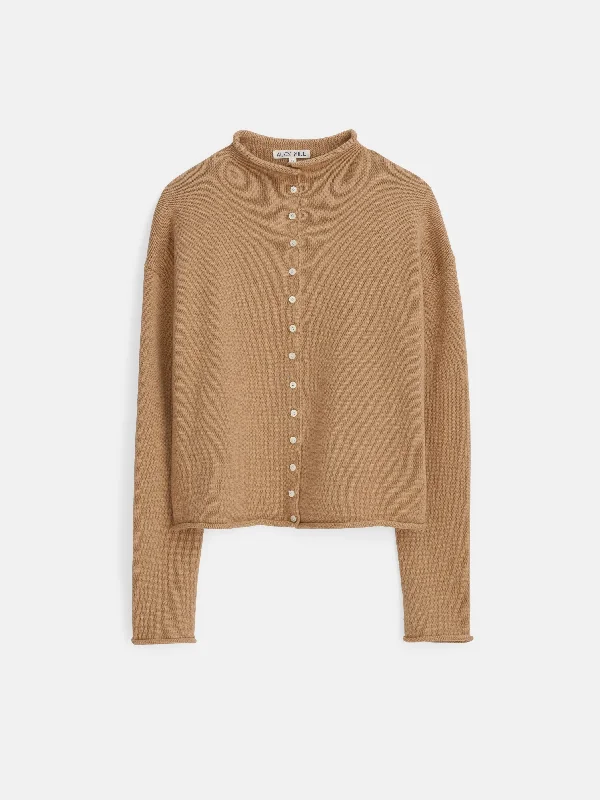 Taylor Rollneck Cardigan in Cotton Cashmere Solid Print Embellished