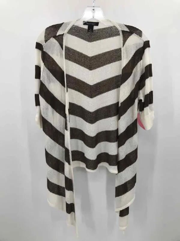 Pre-Owned WHBM White Size Large Stripe Cardigan Sweater Print Jacquard Patchwork