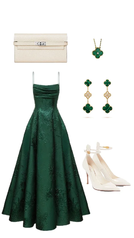 Green Spaghetti Straps A-Line Long Formal Party Dress, DP3662 Tunics Favorite customer
