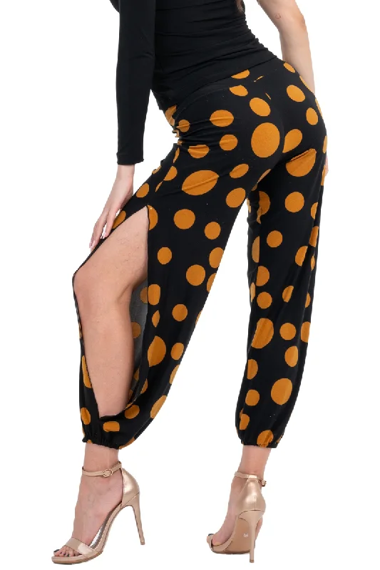 Polka-Dot Print Babucha Tango Pants With Slits Casual Yoga Pants