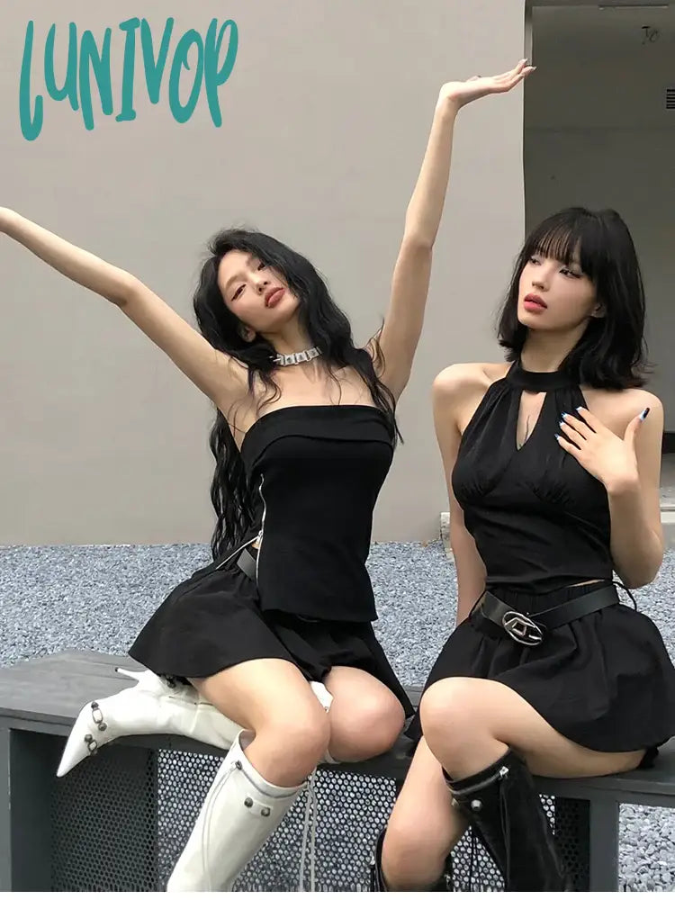 Lunivop Summer Black Y2k Two Piece Skirt Set Women Sexy Gothic Party Mini Skirt Set Female Korean Fashion Designer Slim Elegant Set maxi skirt elegant Lunivop Summer Black Y2k Two Piece Skirt Set Women Sexy Gothic Party Mini Skirt Set Female Korean Fashion Designer Slim Elegant Set maxi skirt elegant