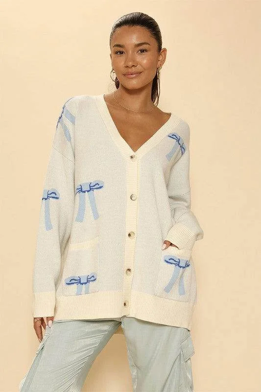 All over bow knit cardigan Beaded Cardigan Sequined Faux Fur