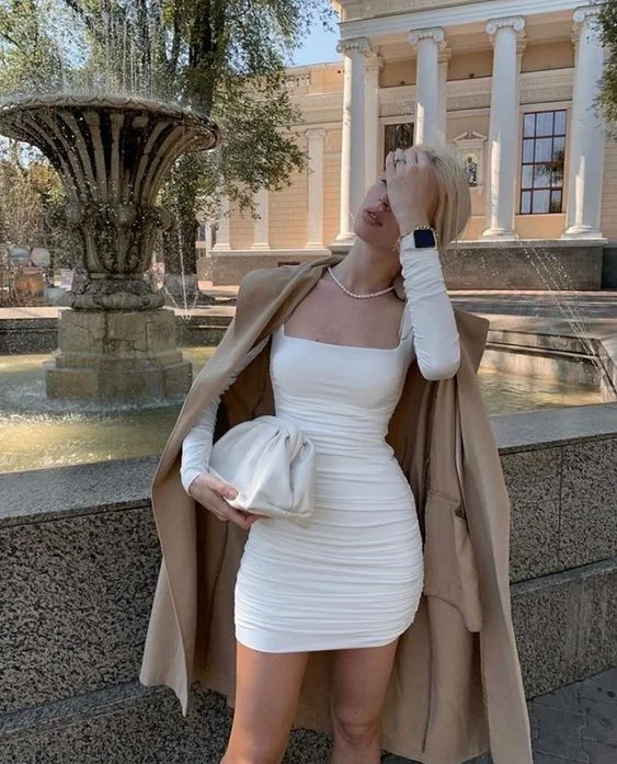 White Long Sleeves Bodycon Party Dress Square Collar Homecoming Dress c3421 Boatneck Modish Everyday White Long Sleeves Bodycon Party Dress Square Collar Homecoming Dress c3421 Boatneck Modish Everyday