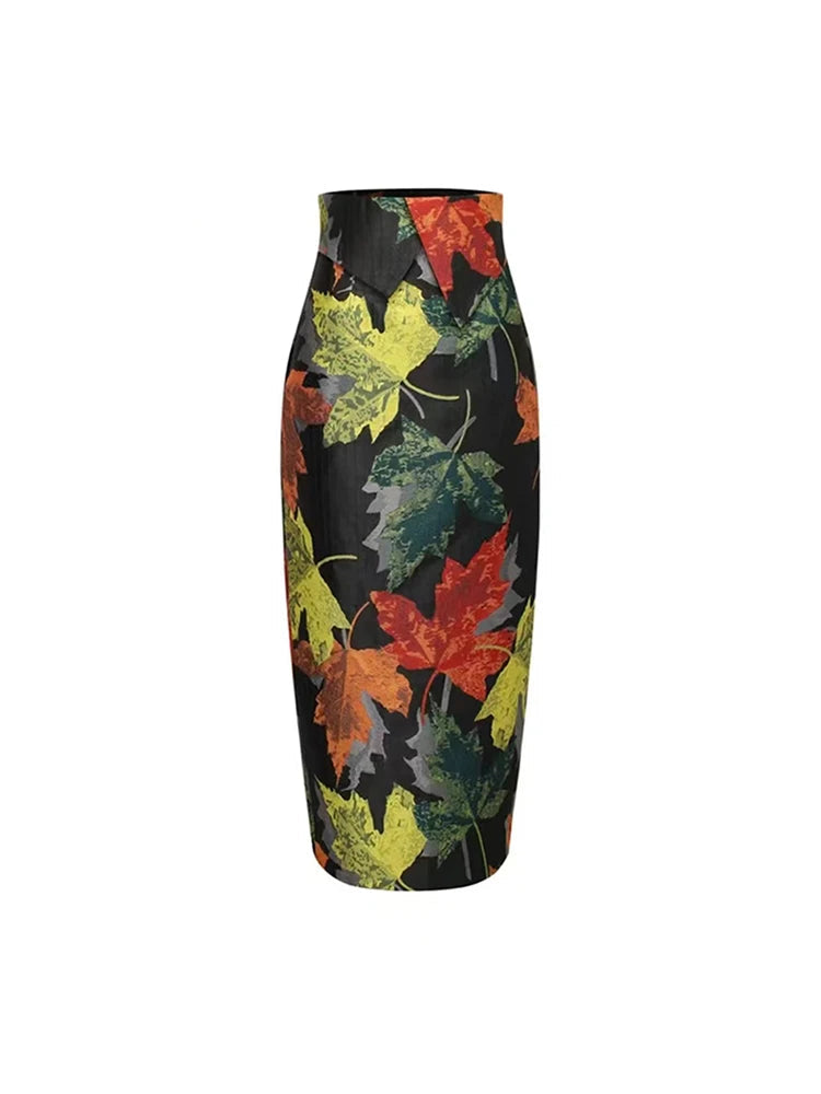 Floral Print High Waist Slim Fit Skirt maxi skirt elegant