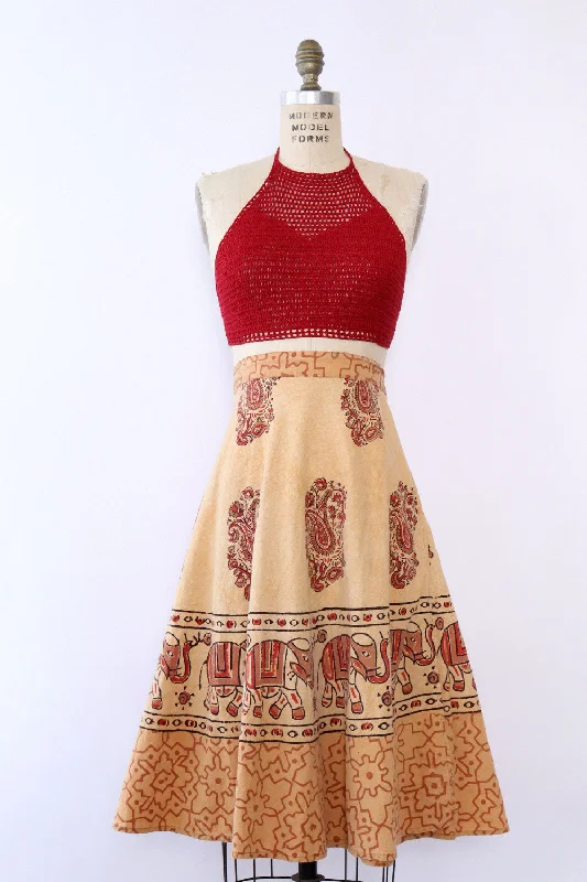 Elephant Batik Wrap Skirt M-XL velvet skirt luxury