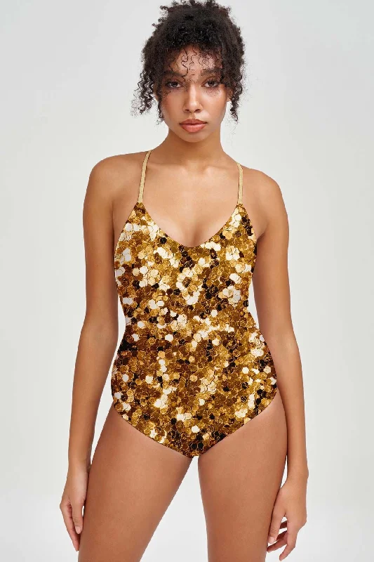 Haute Gold Nikki Crisscross Strappy Back One-Piece Swimsuit - Women Reversible Bikini Set Haute Gold Nikki Crisscross Strappy Back One-Piece Swimsuit - Women Reversible Bikini Set