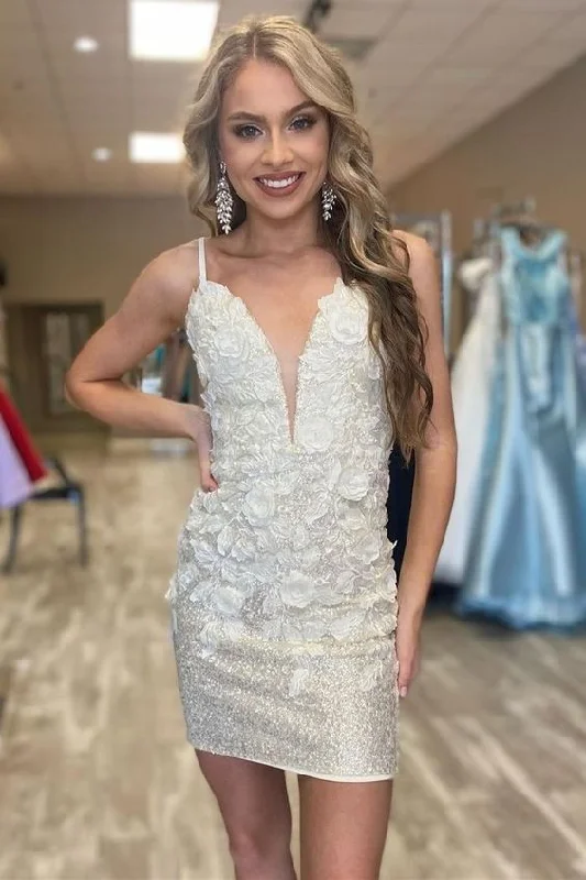 tight straps silver short homecoming dress party dress with flowers c2564 Tunics Silk luxurious tight straps silver short homecoming dress party dress with flowers c2564 Tunics Silk luxurious