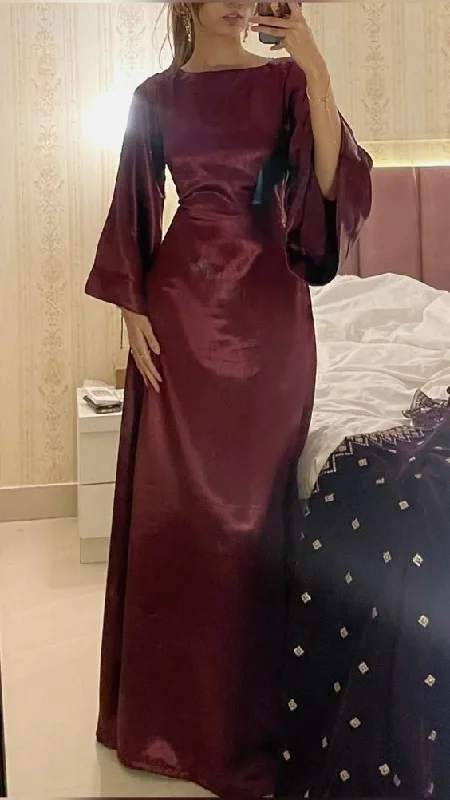 Elegant Burgundy Long Sleeves Chiffon Long Party Dress, DP3626 Tunics Polka dots