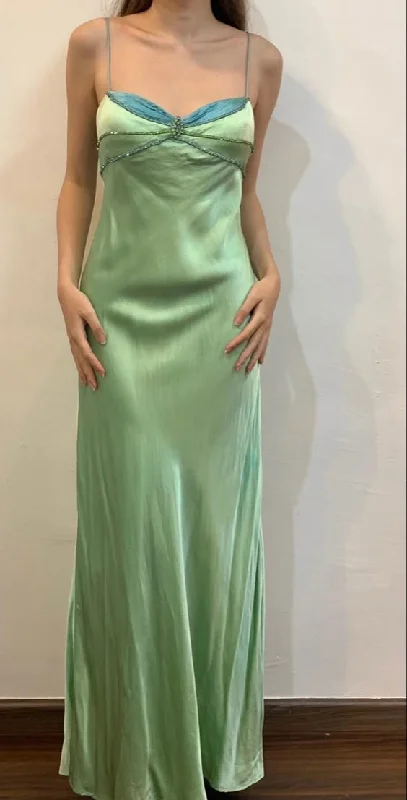 Green Spaghetti Straps Beading Sheath Long Party Dress, DP3703 Tunics Short Trendy