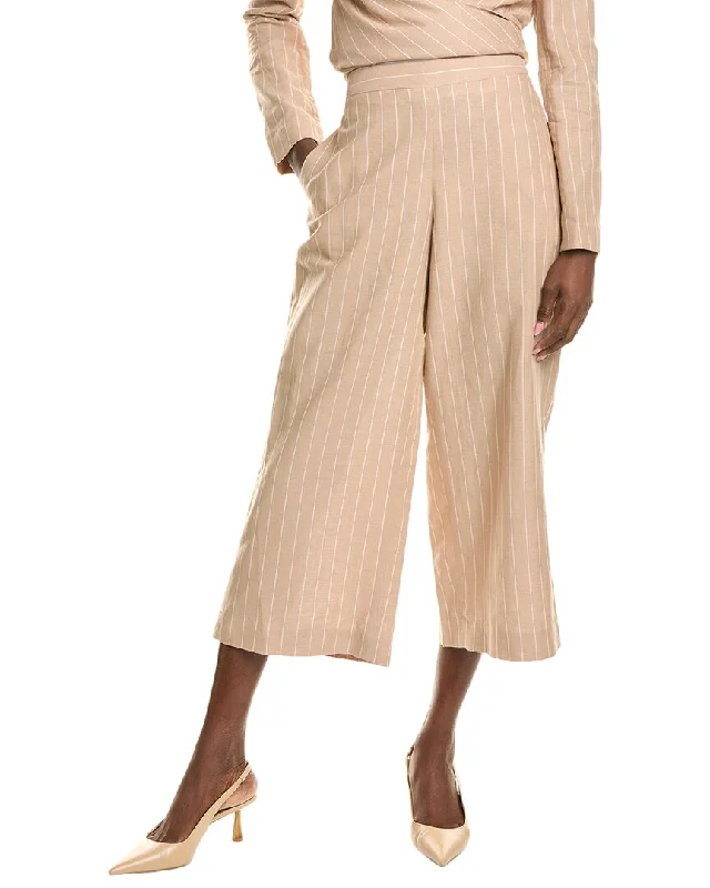 BCBGMAXAZRIA Wide Leg Linen-Blend Crop Pant Elegant Dress Pants