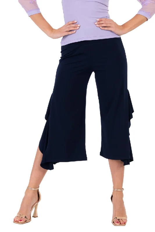 Side Ruffled Capri Pants Cozy Knit Pants