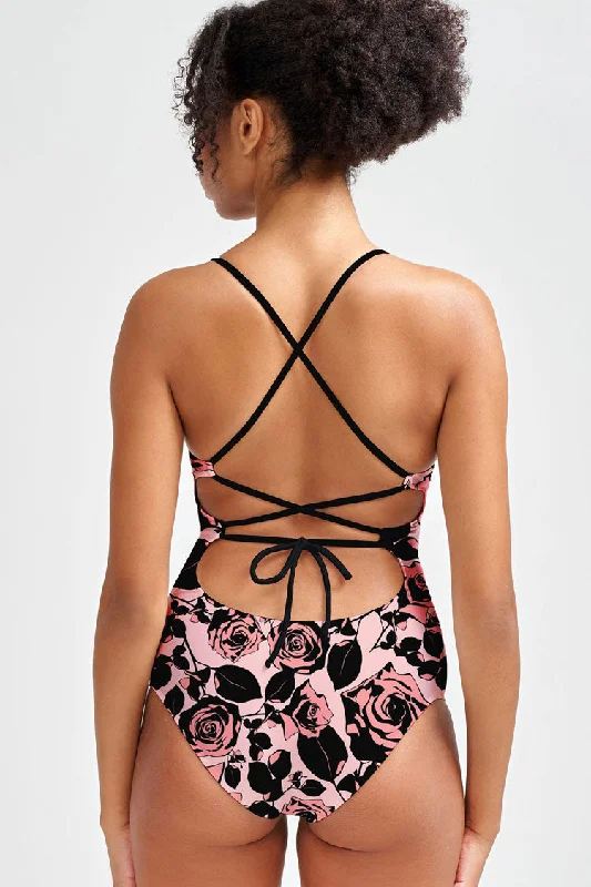 Flirty Girl Nikki Pink Flower Strappy Back One-Piece Swimsuit - Women Chic Bikini Set Flirty Girl Nikki Pink Flower Strappy Back One-Piece Swimsuit - Women Chic Bikini Set