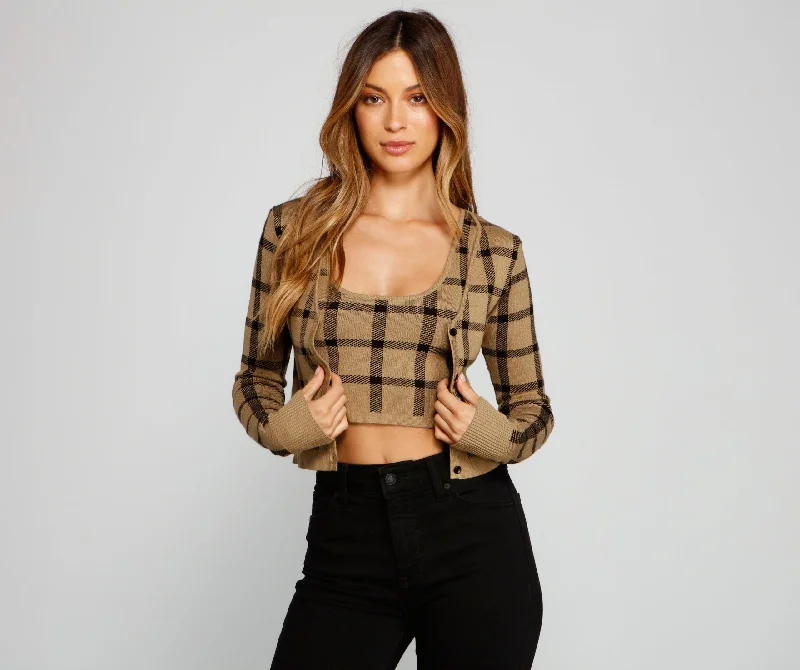 Plaid Daze Cropped Cardigan Mesh Cardigan Canvas Denim