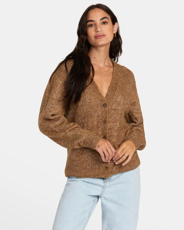 Sweetheart Cardigan - Bronze Spandex Rayon Corduroy