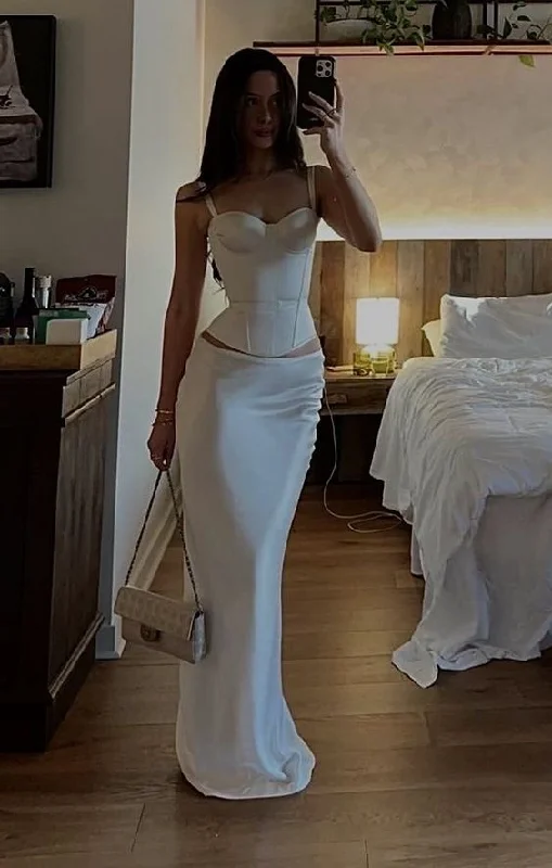 White Spaghetti Straps 2 Pieces Sheath Long Party Dress, DP3732 Chiffon Maxi Beach