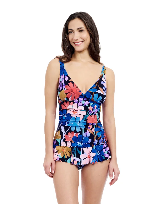 Profile By Gottex Melody D Cup V Neck Swimdress One Piece Swimsuit Retro-Inspired Bikini Set Profile By Gottex Melody D Cup V Neck Swimdress One Piece Swimsuit Retro-Inspired Bikini Set