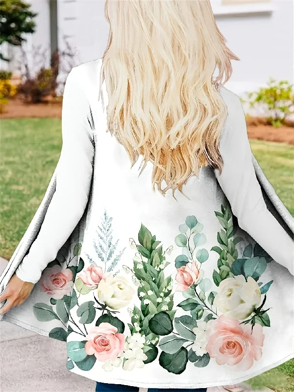 Bohemian Style Plus Size Knit Cardigan Crew Neck V-Neck Turtle Neck