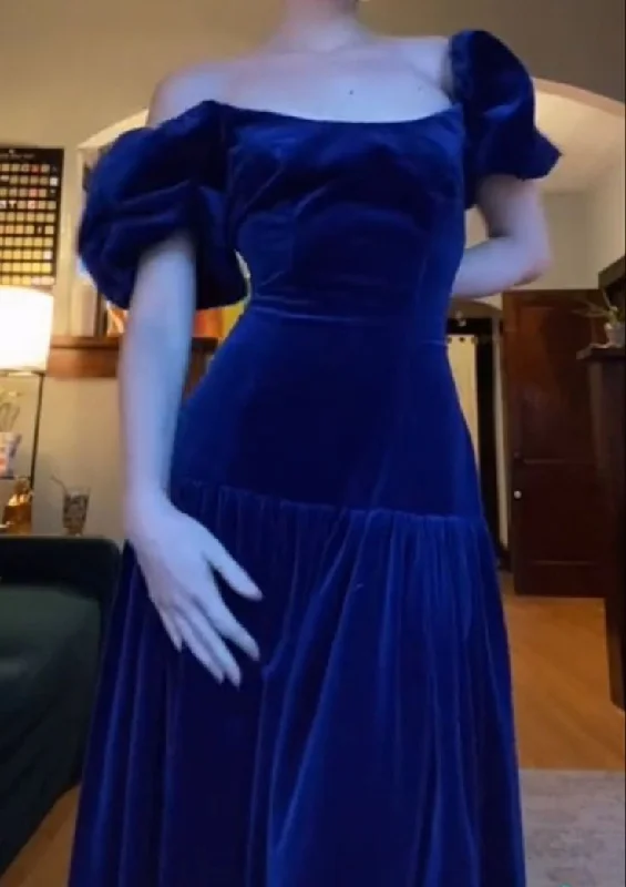 Royal Blue Velvet A-Line Long Party Dress with Short Sleeves DP3878 Tunics stripes playful Royal Blue Velvet A-Line Long Party Dress with Short Sleeves DP3878 Tunics stripes playful