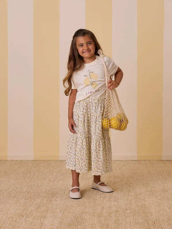 Rylee & Cru Tiered Midi Skirt, Lemons chiffon skirt flowing
