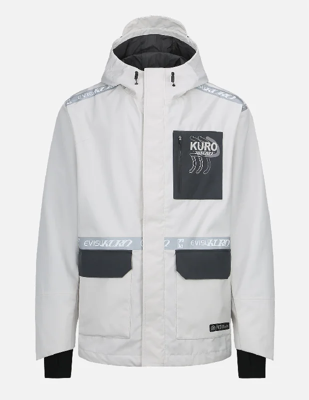 Logo Print Tape Seam Shell Jacket Boat Neck Shawl Collar Notched Collar