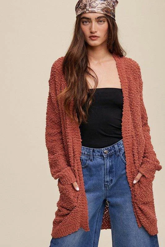 Listicle Popcorn Open Knit Cardigan Sweater Velvet Chenille Corduroy