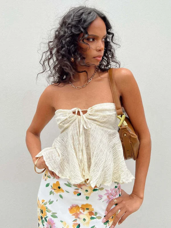 Blue Zone Planet |  Off-Shoulder Spice Girl Solid Color Short Tank Top Tube Top fitted tank top